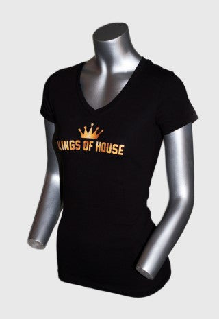 KINGS OF HOUSE WOMEN’S V-NECK BLACK T-SHIRT